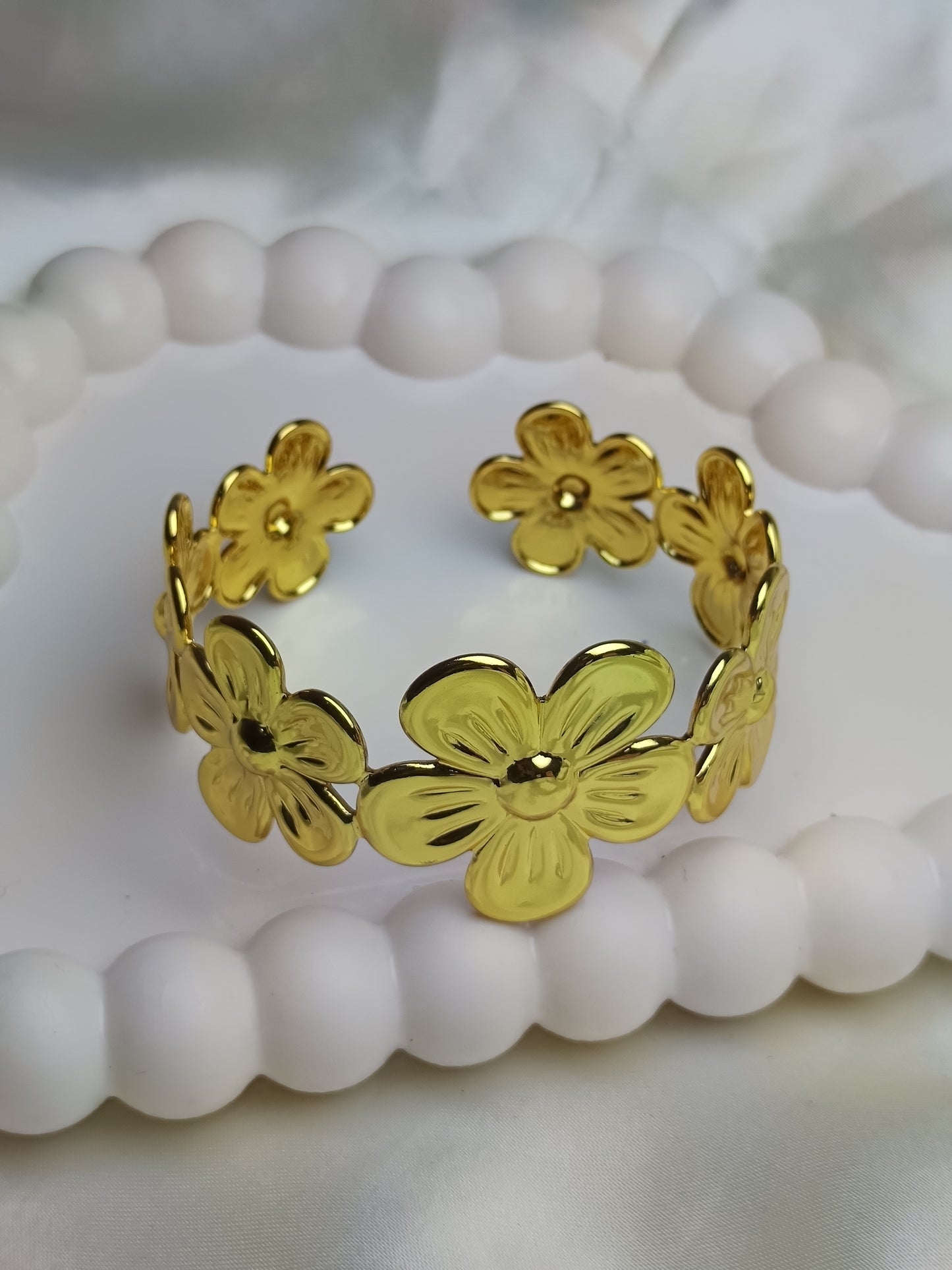 Women Gold Flora Anti-Tarnish Cuff Bracelet