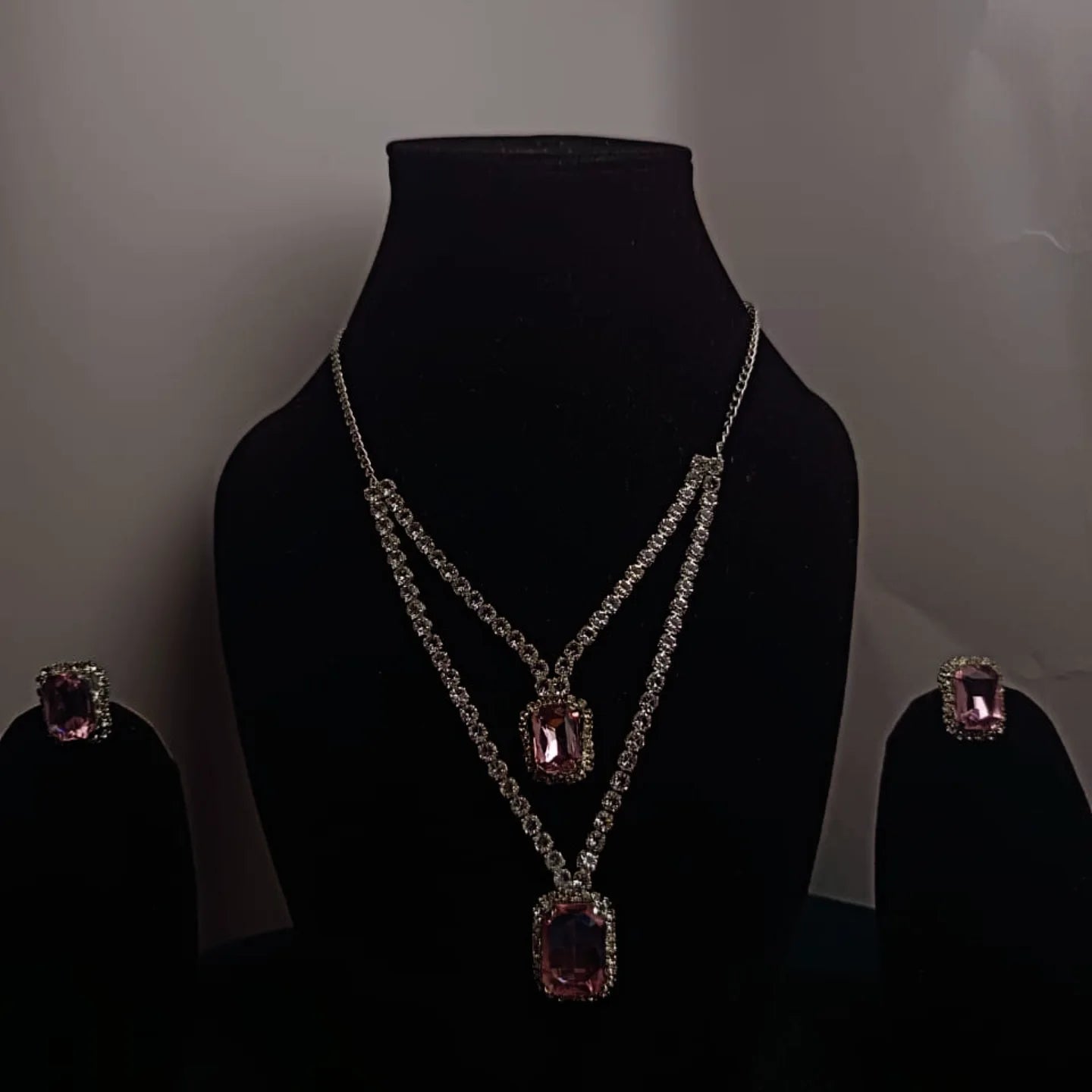 Baby Pink Stone Silver-Plated Necklace Set