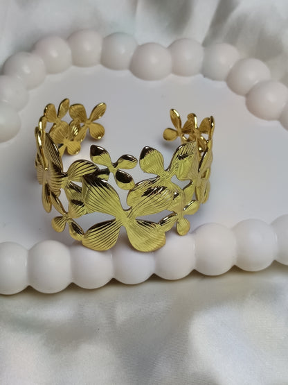 Golden Textured Flower Cuff Bracelet