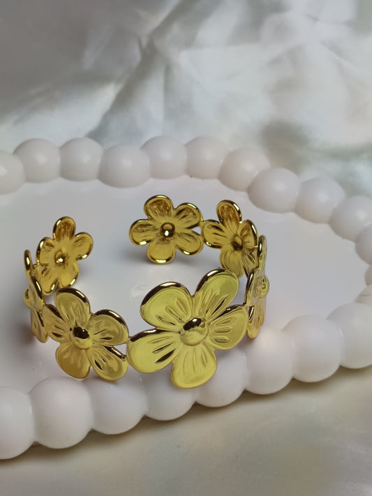 Women Gold Flora Anti-Tarnish Cuff Bracelet