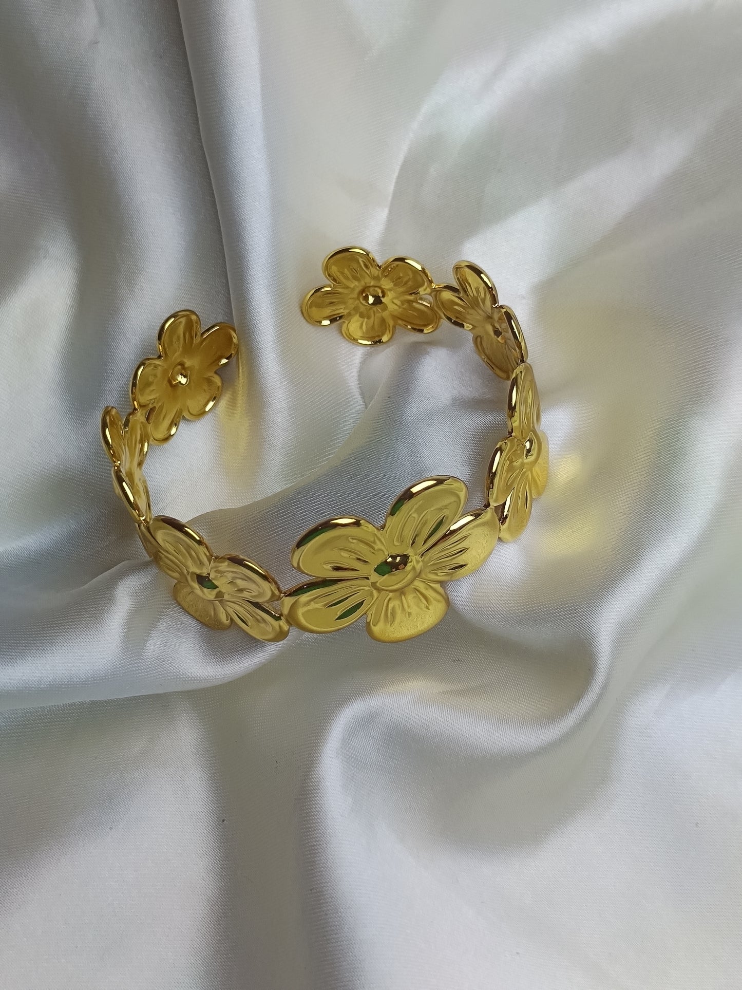 Women Gold Flora Anti-Tarnish Cuff Bracelet
