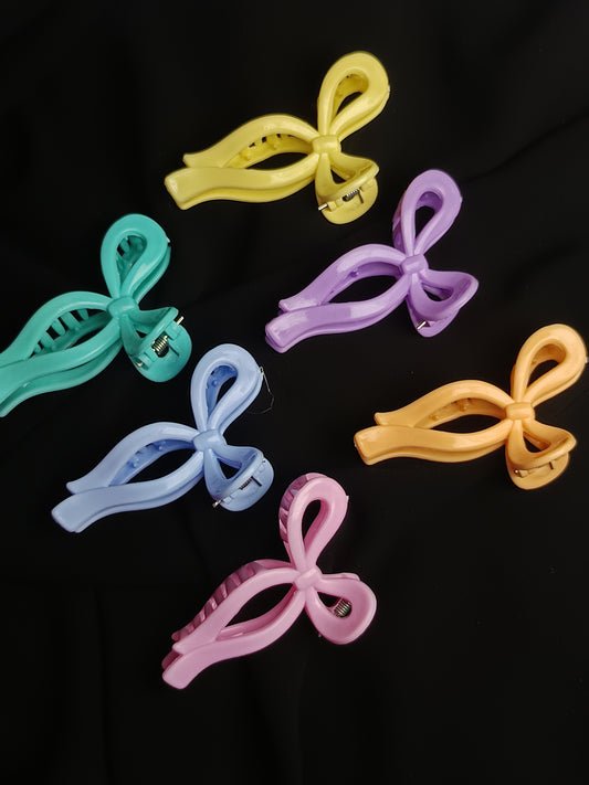 Multi Colour Ribbon Bow Hair Claw - Medium
