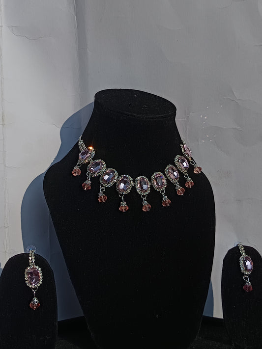 Beautiful Pink Stone Necklace Set