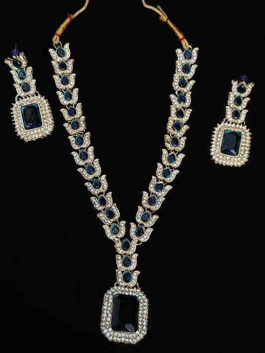 American diamond and Blue stone Necklace Set