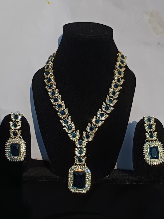 American diamond and Blue stone Necklace Set