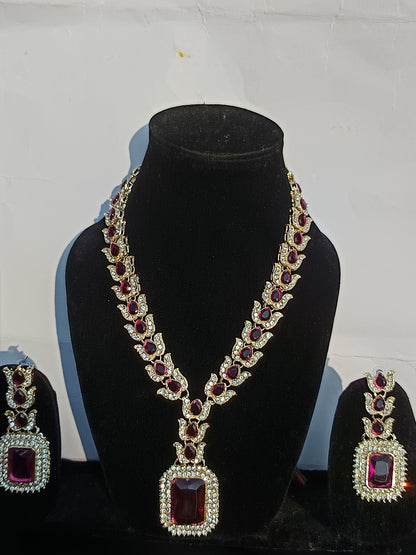 American diamond and Purple Stone Necklace Set