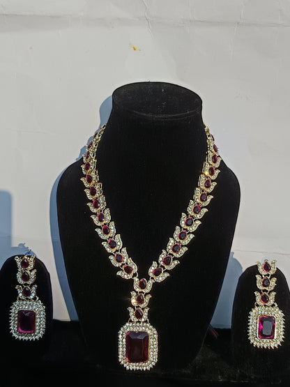American diamond and Purple Stone Necklace Set