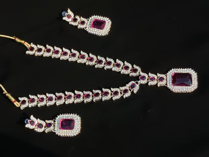 American diamond and Purple Stone Necklace Set