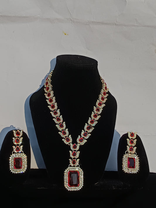 American diamond and Pink Stone Necklace Set