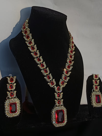 American diamond and Pink Stone Necklace Set