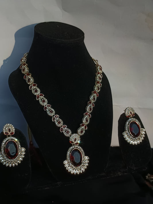 Traditional Indian-style Emerald Red necklace Set