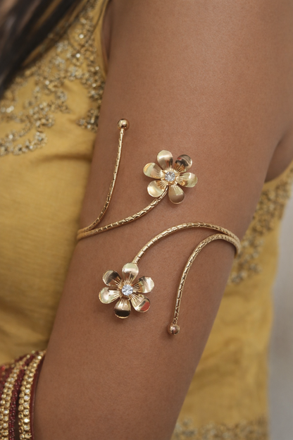 Nooriva Gold Tone Double Flower Upper Arm, Armlet Bracelet - Adjustable