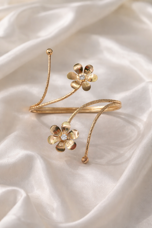 Nooriva Gold Tone Double Flower Upper Arm, Armlet Bracelet - Adjustable